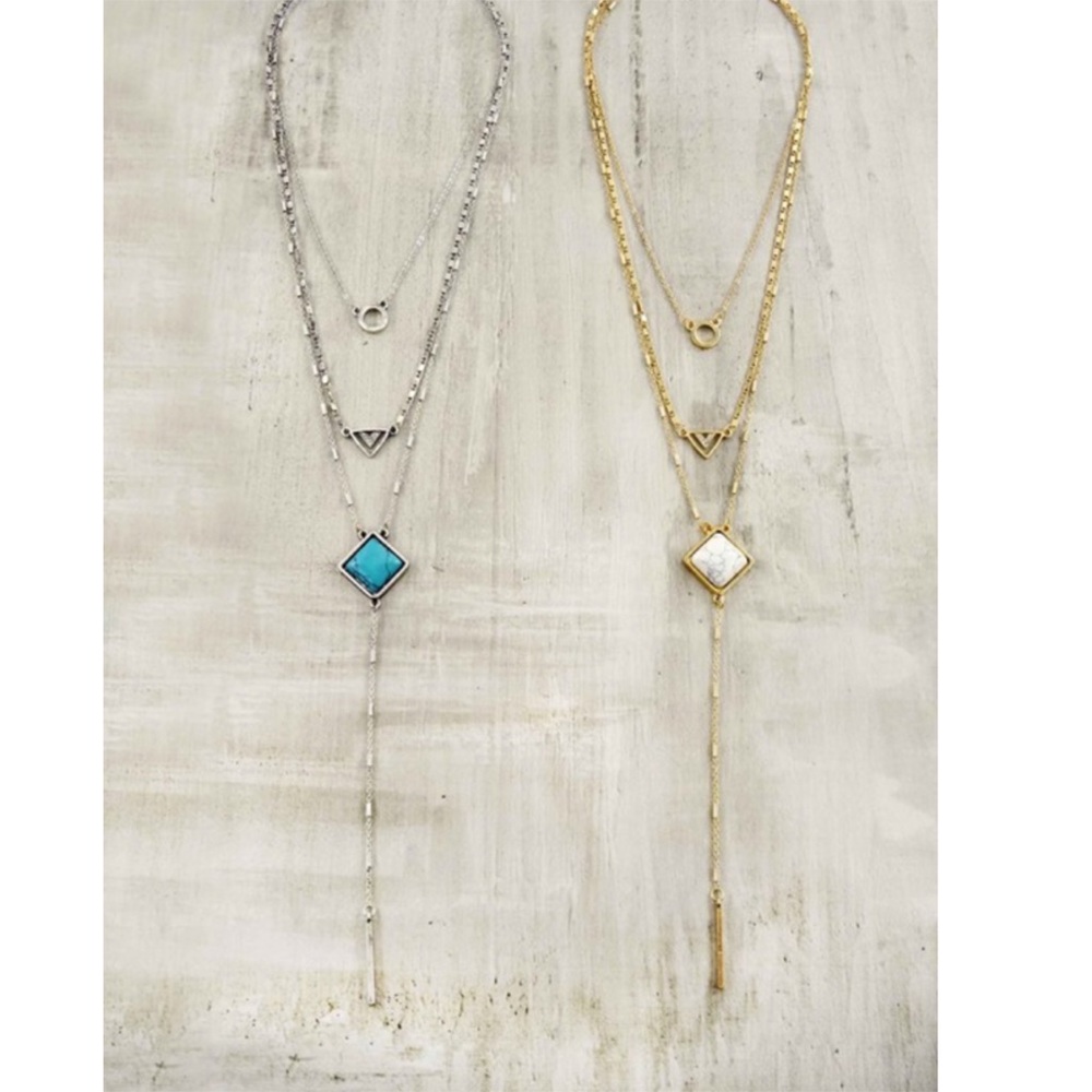 Boho Gold Multi Layer Stone & Chain Necklace - Picture 3 of 5